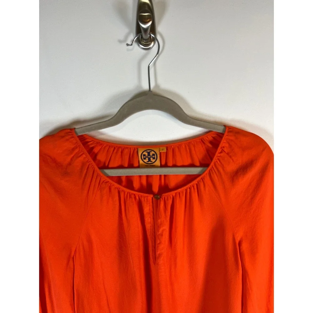 Tory Burch Orange 100% Silk Long Sleeve Blouse Top Style 11111168 Womens Size 2 - Picture 4 of 12